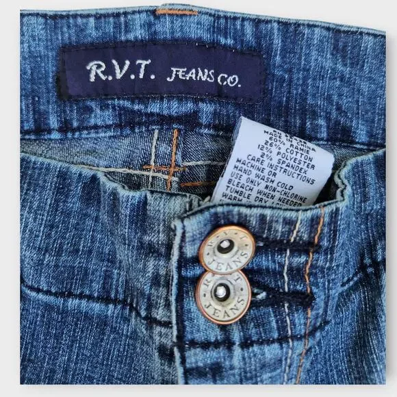 R.V.T. Jeans Jrs. Sz 13 Blue Denim Bootcut Faux Zip Pockets Mid-Rise Y2K VTG - Picture 4 of 6